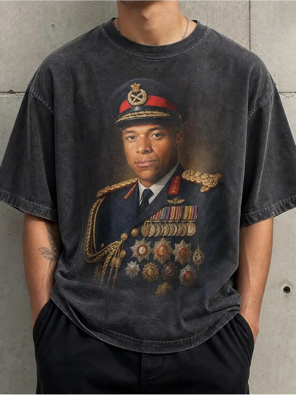 Gildan Black Vintage-Style Military Portrait Long Sleeve Tee